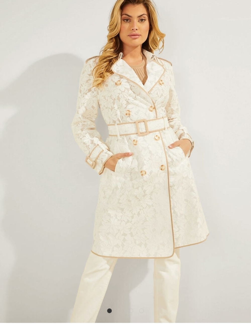 GUESS White Floral Lace Trench Coat with Belt NEW sz SMALL